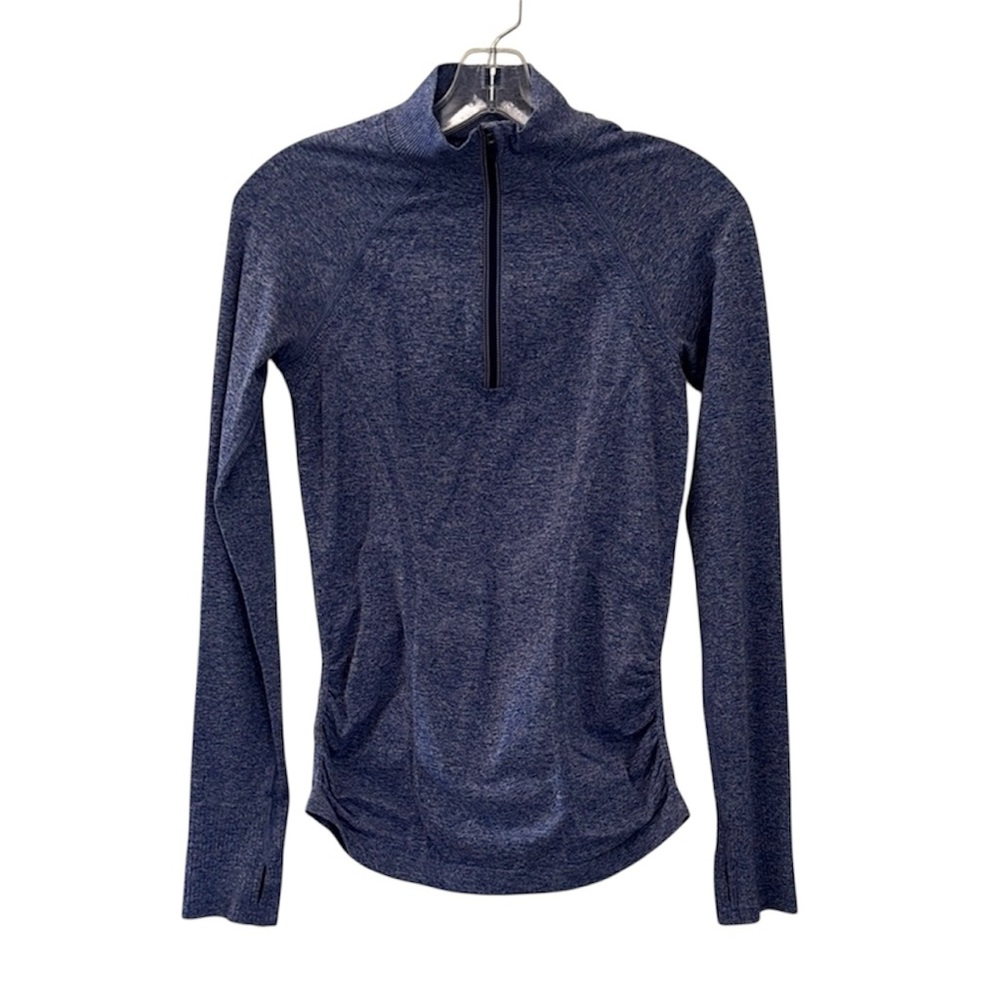 Athleta Blue & White Heathered 1/2 Zip Pullover Athletic Top